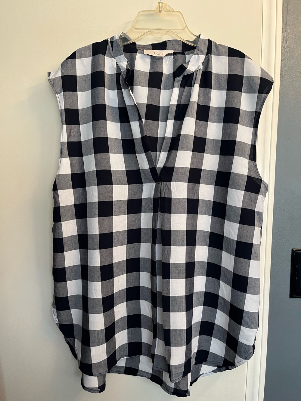 LOFT Black and White Buffalo Check Sleeveless Top